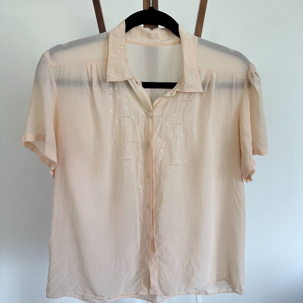 Vintage Pale Pink Button-Up Blouse